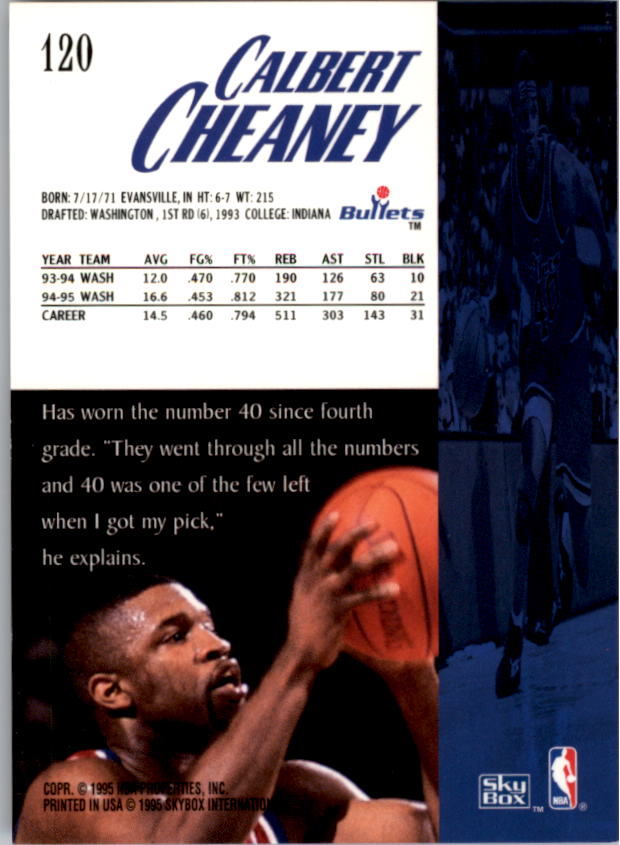 1995-96 SkyBox Premium #120 Calbert Cheaney back image