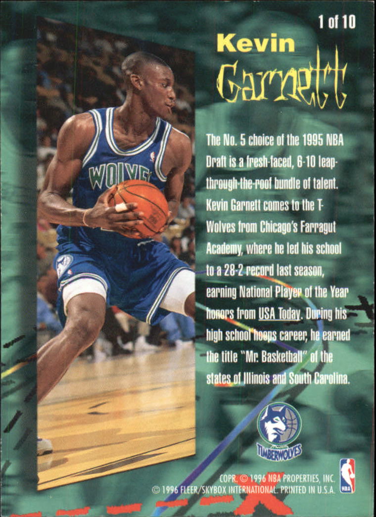 1995-96 Fleer Rookie Phenoms #1 Kevin Garnett back image