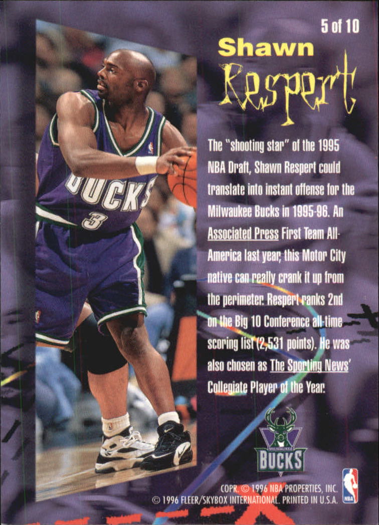 1995-96 Fleer Rookie Phenoms Hot Pack #5 Shawn Respert back image