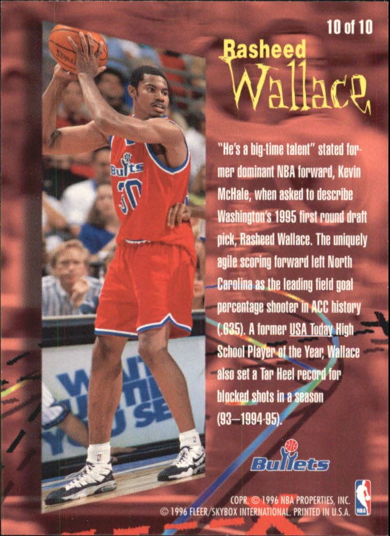 1995-96 Fleer Rookie Phenoms Hot Pack #10 Rasheed Wallace back image