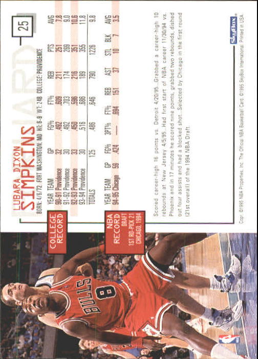 1995-96 Hoops #25 Dickey Simpkins back image