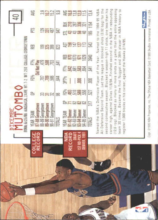 1995-96 Hoops #40 Dikembe Mutombo back image