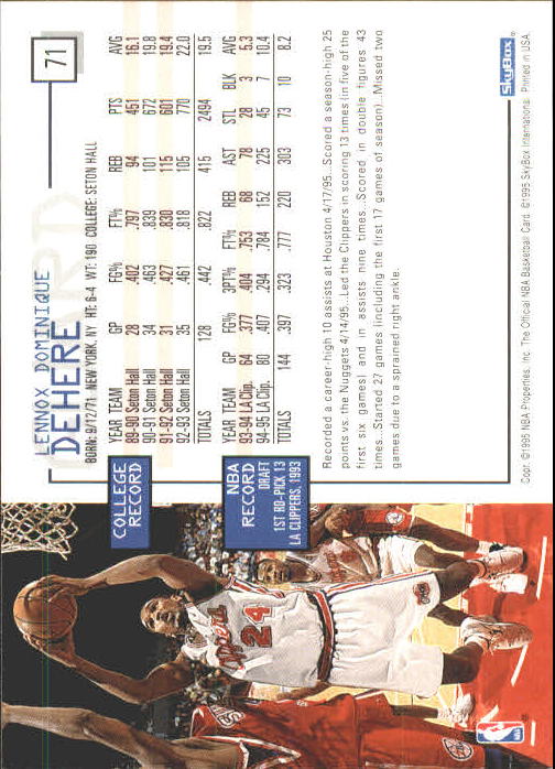 1995-96 Hoops #71 Terry Dehere back image