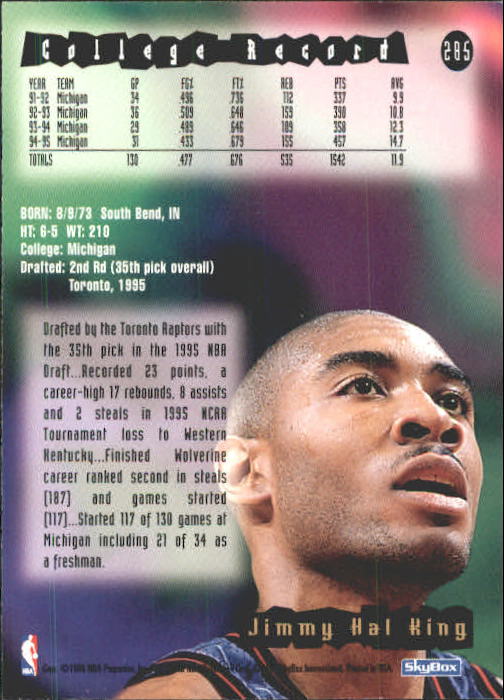 1995-96 Hoops #285 Jimmy King RC back image
