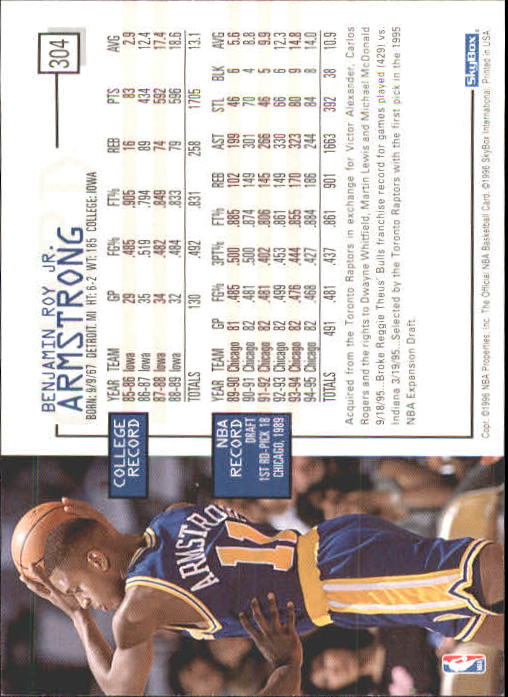 1995-96 Hoops #304 B.J. Armstrong back image