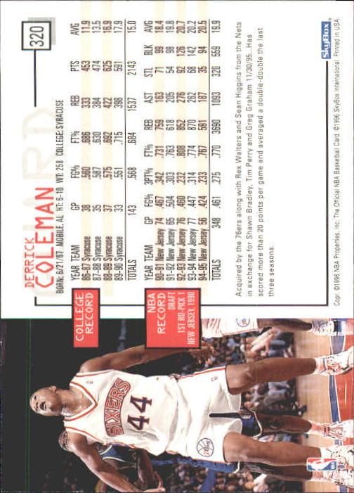 1995-96 Hoops #320 Derrick Coleman back image