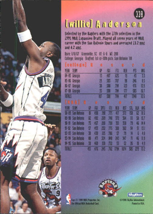 1995-96 Hoops #338 Willie Anderson ET back image