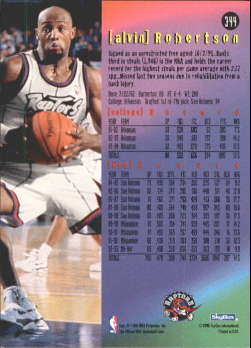 1995-96 Hoops #344 Alvin Robertson ET back image