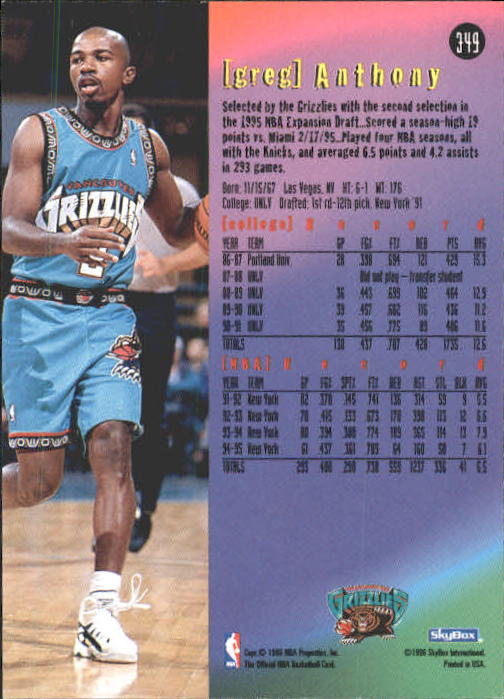 1995-96 Hoops #349 Greg Anthony ET back image