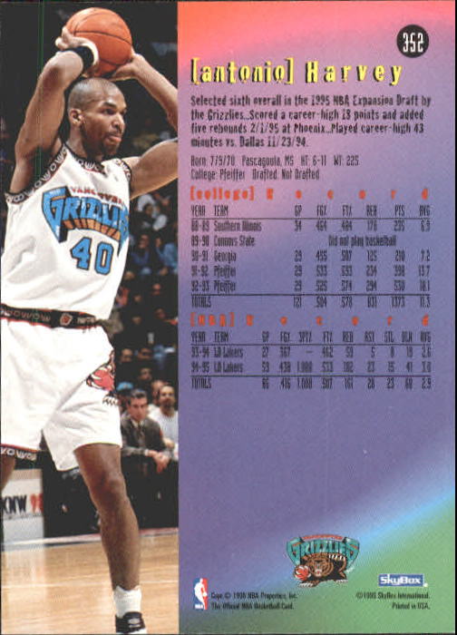 1995-96 Hoops #352 Antonio Harvey ET back image