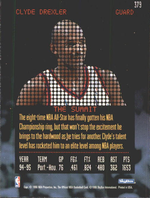 1995-96 Hoops #379 Clyde Drexler RH back image