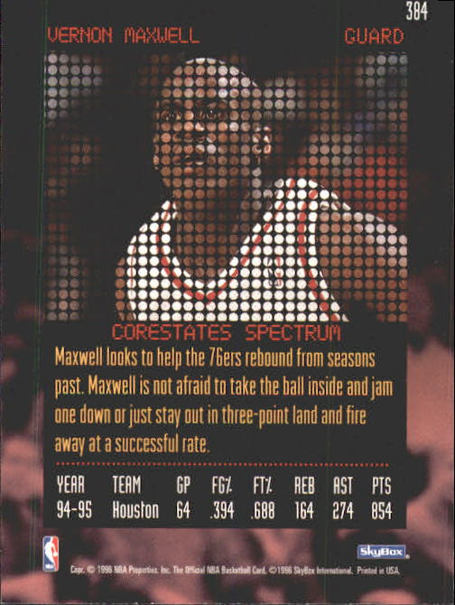 1995-96 Hoops #384 Vernon Maxwell RH back image