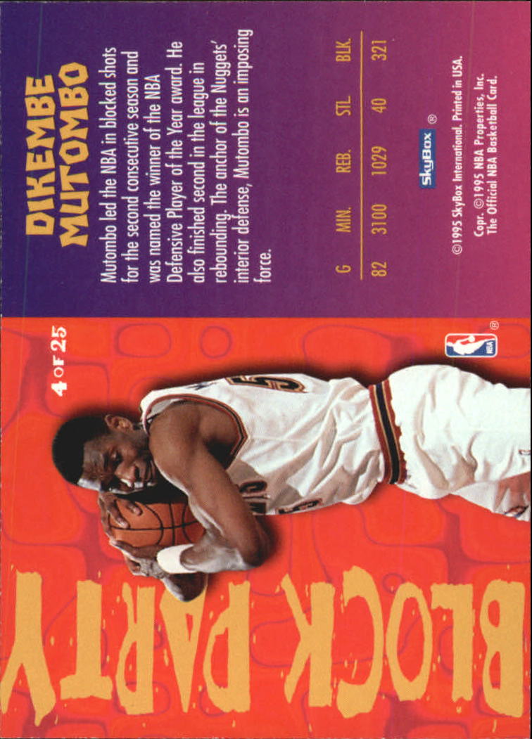 1995-96 Hoops Block Party #4 Dikembe Mutombo back image