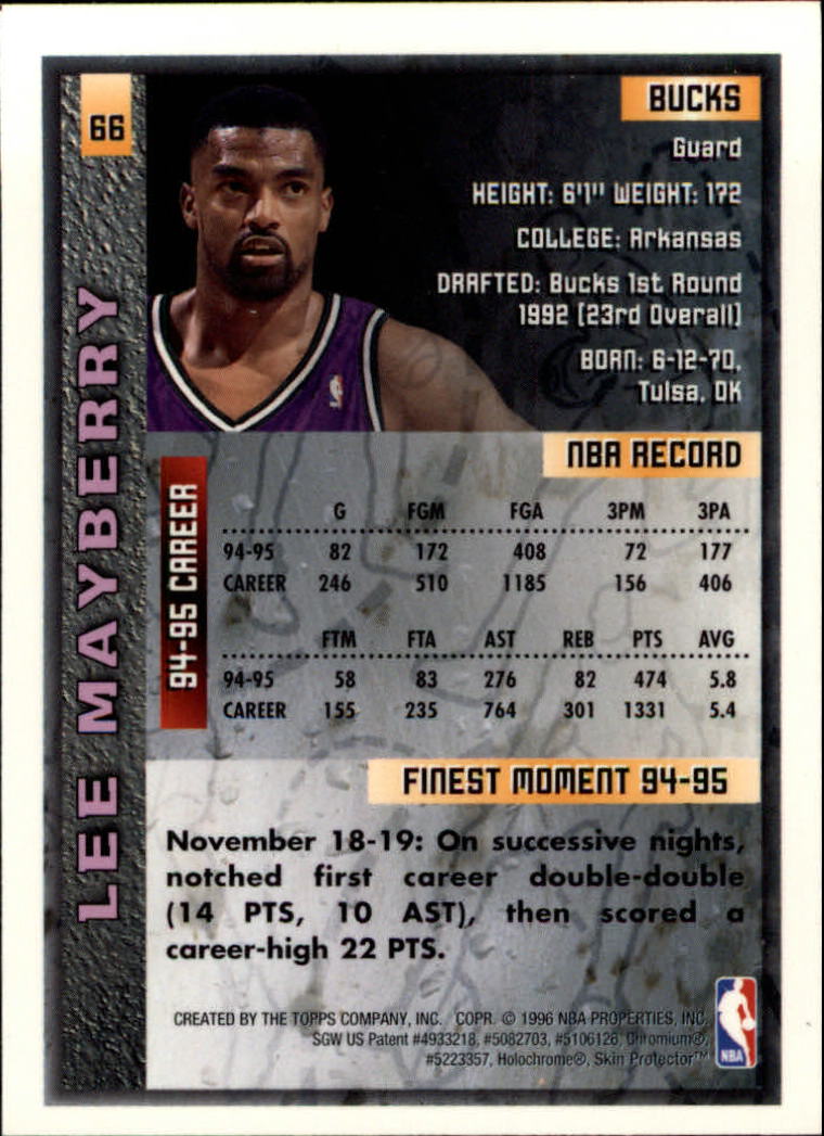 1995-96 Finest #66 Lee Mayberry back image