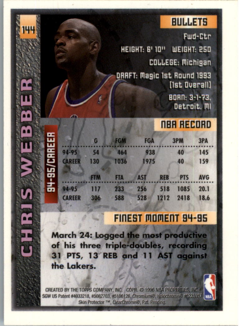 1995-96 Finest #144 Chris Webber back image