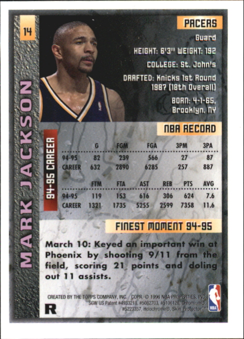 1995-96 Finest Refractors #14 Mark Jackson back image