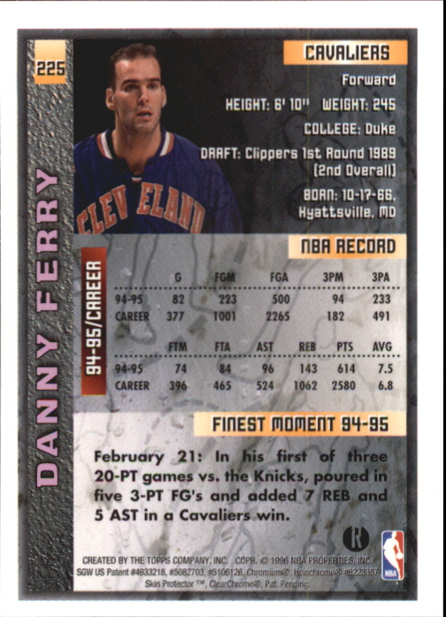 1995-96 Finest Refractors #225 Danny Ferry back image