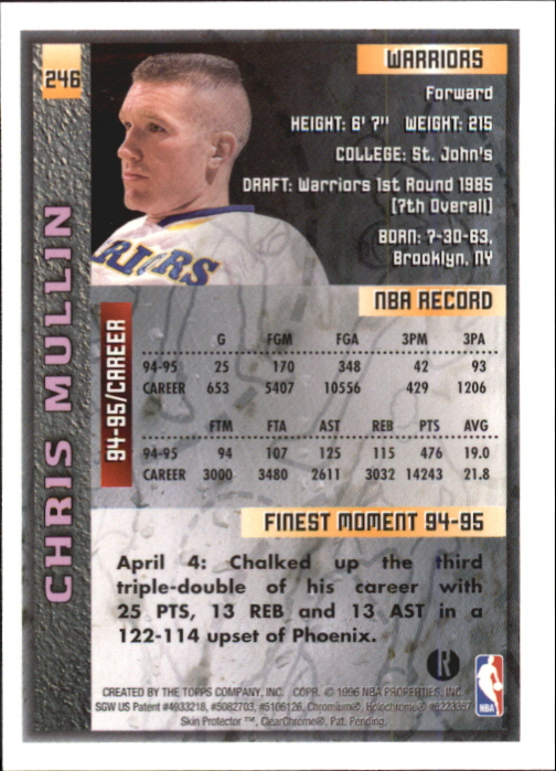 1995-96 Finest Refractors #246 Chris Mullin back image