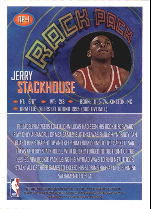 1995-96 Finest Rack Pack #RP1 Jerry Stackhouse back image