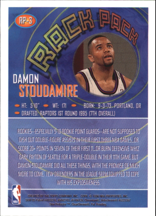 1995-96 Finest Rack Pack #RP3 Damon Stoudamire back image