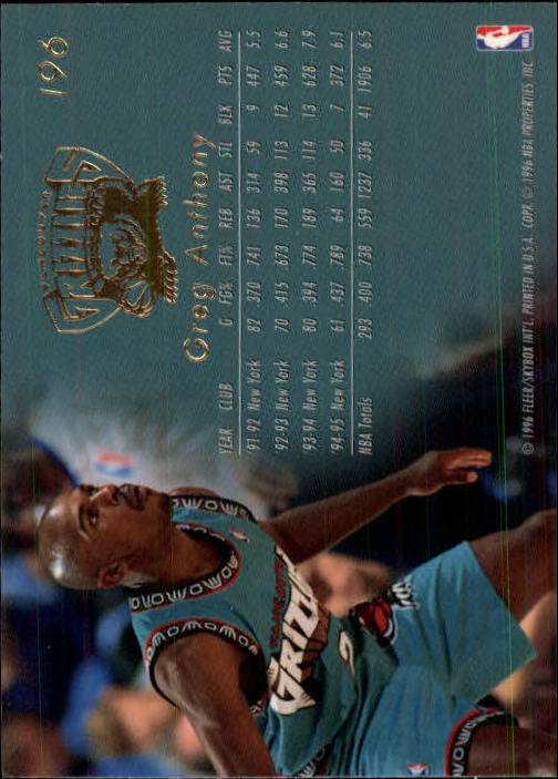 1995-96 Flair #196 Greg Anthony EXP back image