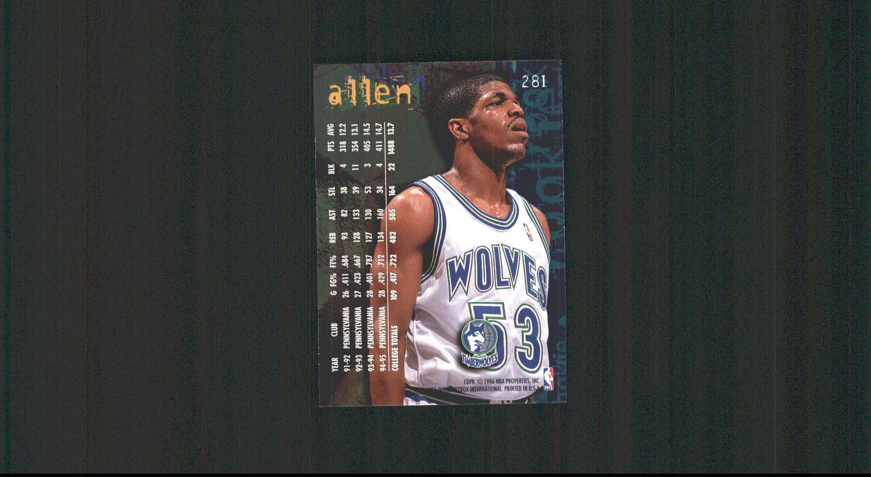 1995-96 Fleer #281 Jerome Allen RC back image