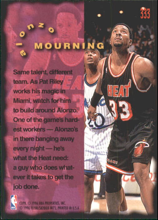1995-96 Fleer #333 Alonzo Mourning FF back image