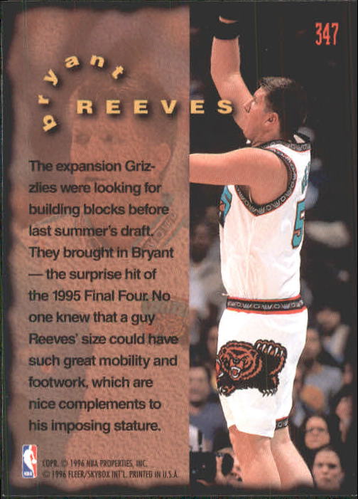 1995-96 Fleer #347 Bryant Reeves FF back image