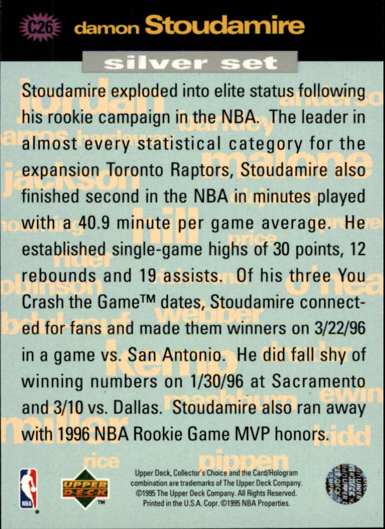 1995-96 Collector's Choice Crash the Game Assists/Rebounds Silver Redemption #C26 Damon Stoudamire back image