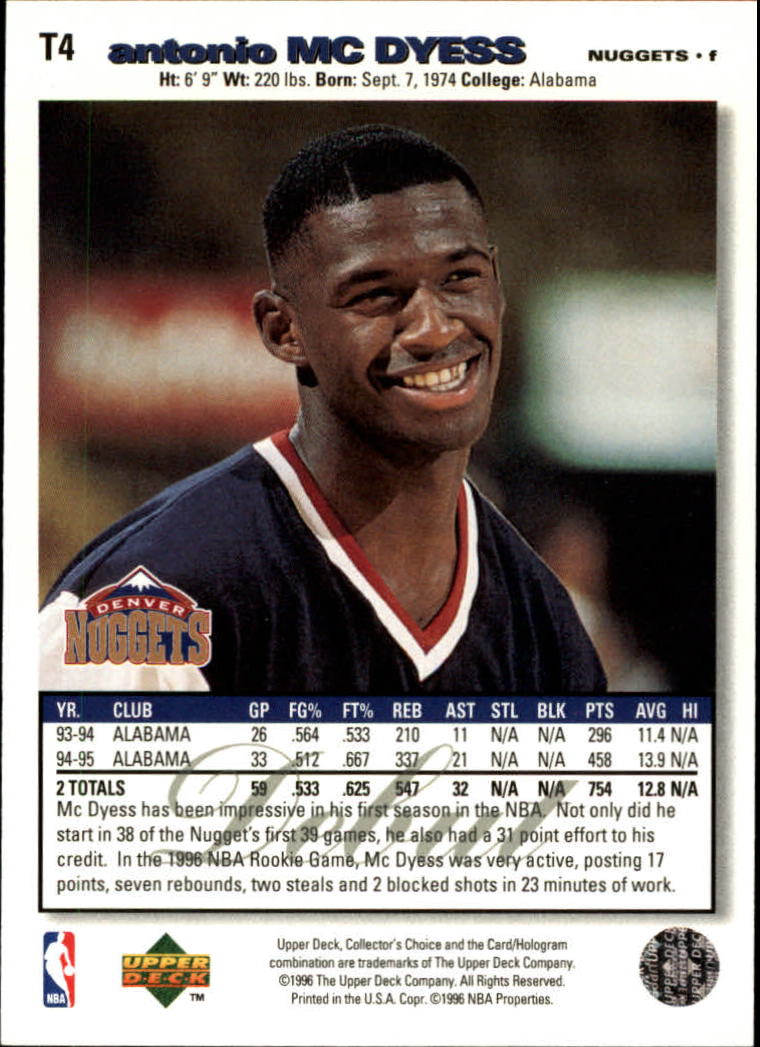 1995-96 Collector's Choice Debut Trade Player's Club #T4 Antonio McDyess back image