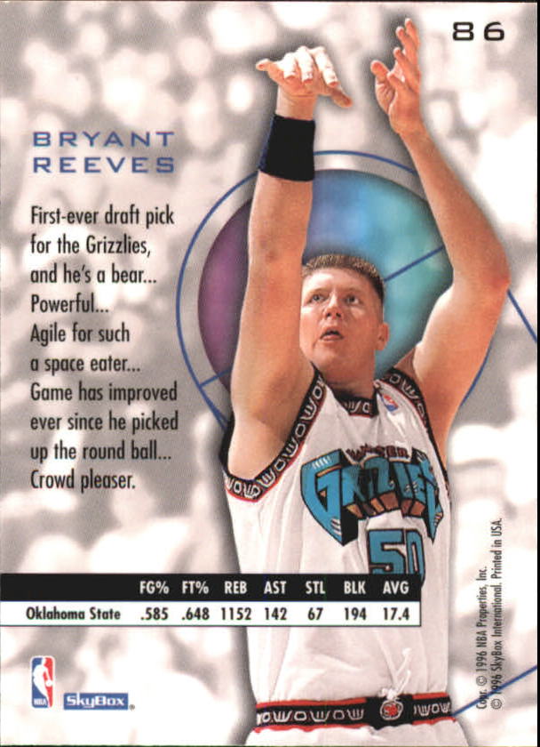 1995-96 E-XL #86 Bryant Reeves RC back image