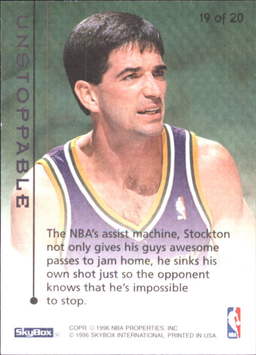 1995-96 E-XL Unstoppable #19 John Stockton back image
