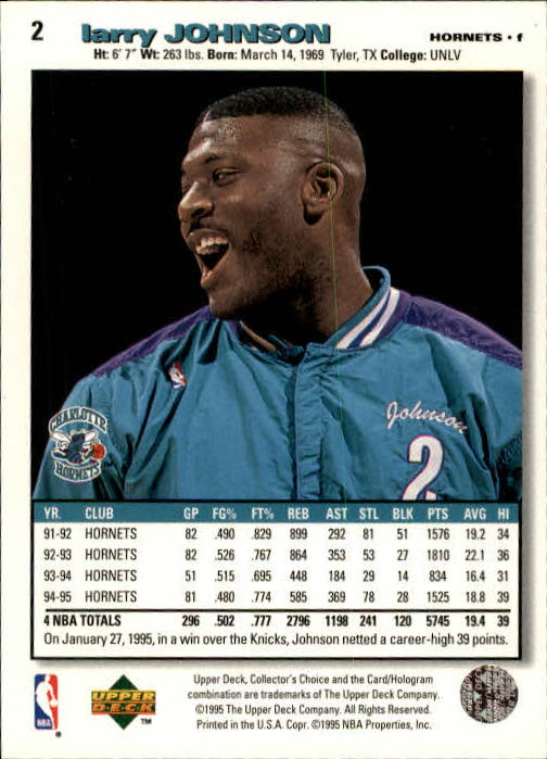 1995-96 Collector's Choice #2 Larry Johnson back image