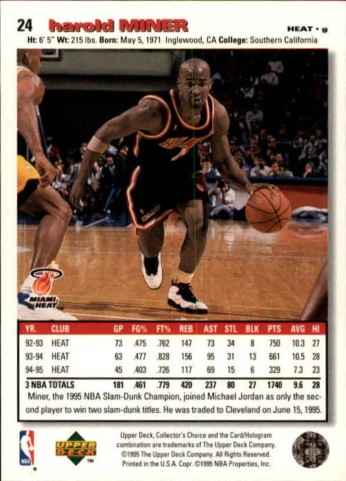 1995-96 Collector's Choice #24 Harold Miner back image