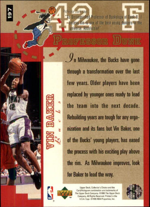 1995-96 Collector's Choice #197 Vin Baker PD back image