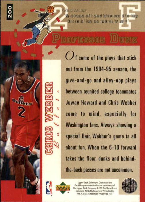 1995-96 Collector's Choice #200 Chris Webber PD back image