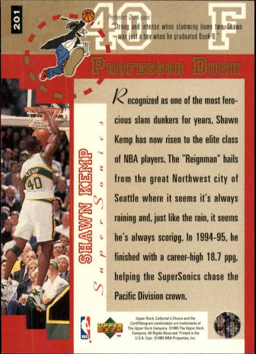 1995-96 Collector's Choice #201 Shawn Kemp PD back image