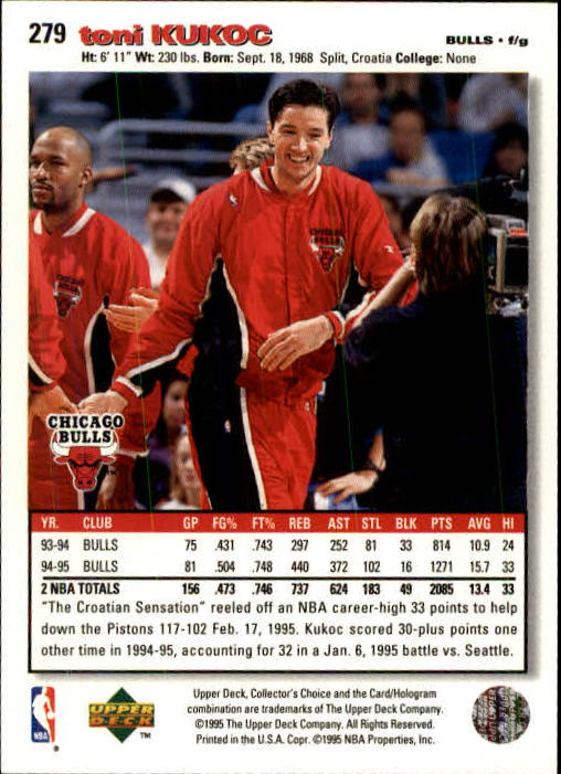 1995-96 Collector's Choice #279 Toni Kukoc back image