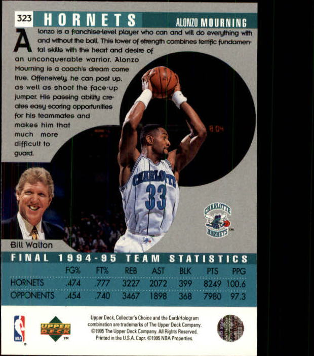 1995-96 Collector's Choice #323 Alonzo Mourning SR back image