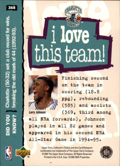 1995-96 Collector's Choice #368 Larry Johnson LOVE back image