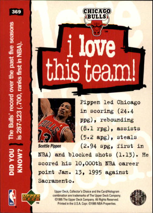 1995-96 Collector's Choice #369 Scottie Pippen LOVE back image