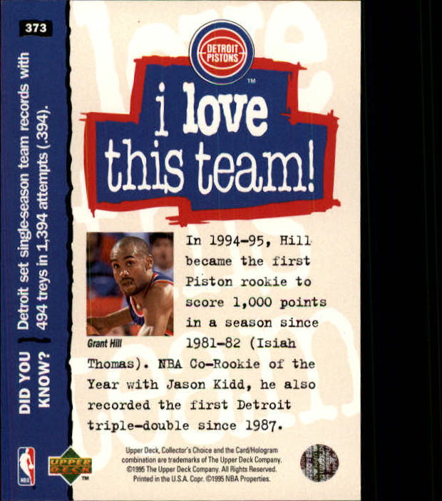 1995-96 Collector's Choice #373 Grant Hill LOVE back image
