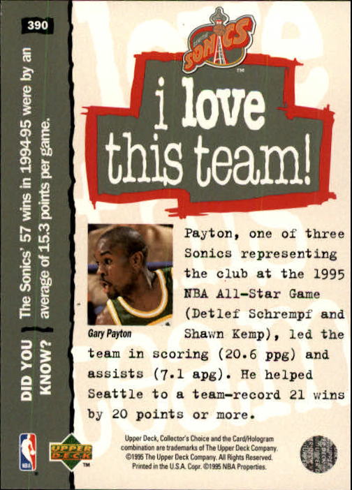 1995-96 Collector's Choice #390 Gary Payton LOVE back image