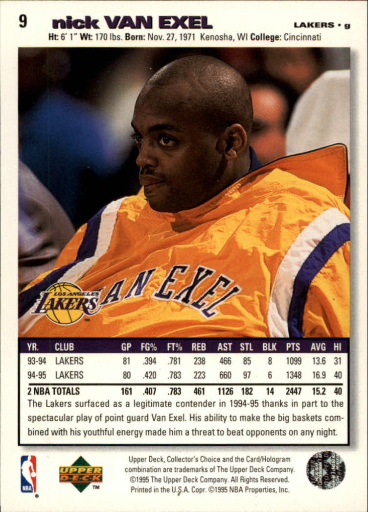 1995-96 Collector's Choice Player's Club #9 Nick Van Exel back image