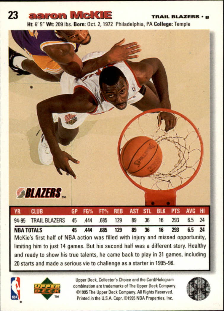 1995-96 Collector's Choice Player's Club #23 Aaron McKie back image