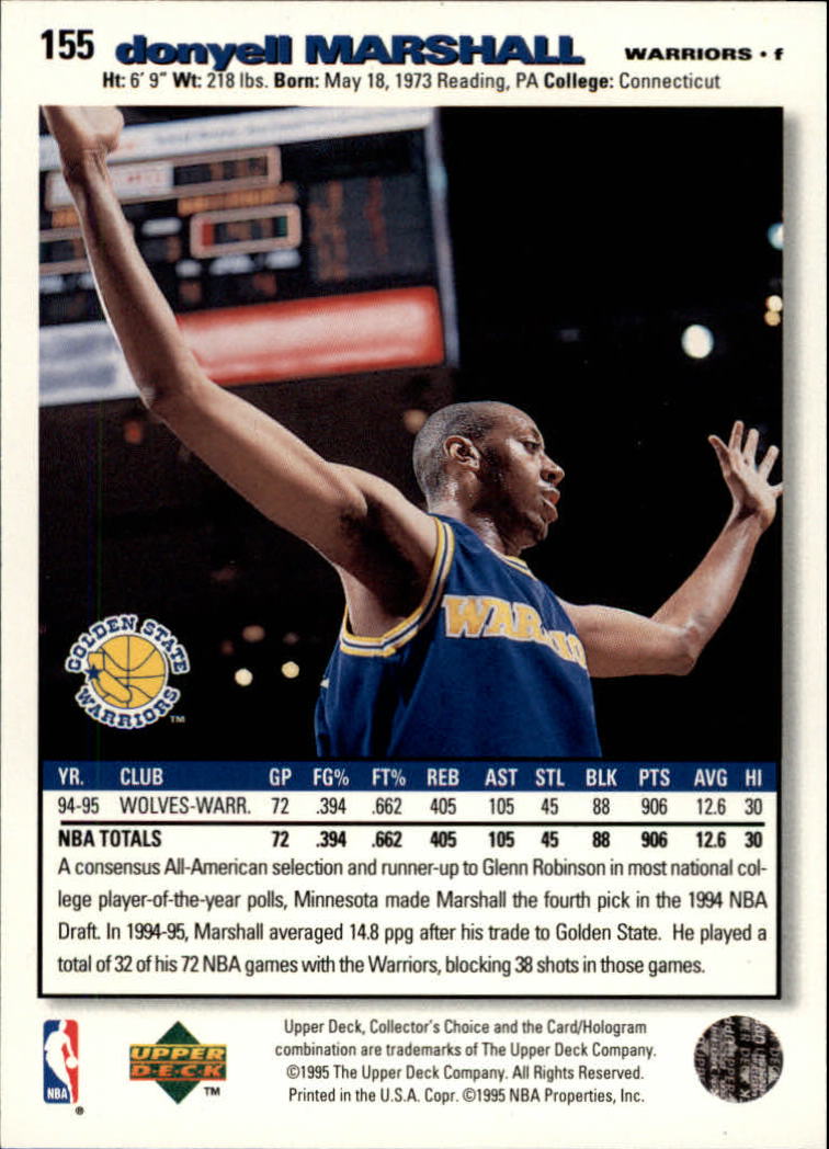 1995-96 Collector's Choice Player's Club #155 Donyell Marshall back image