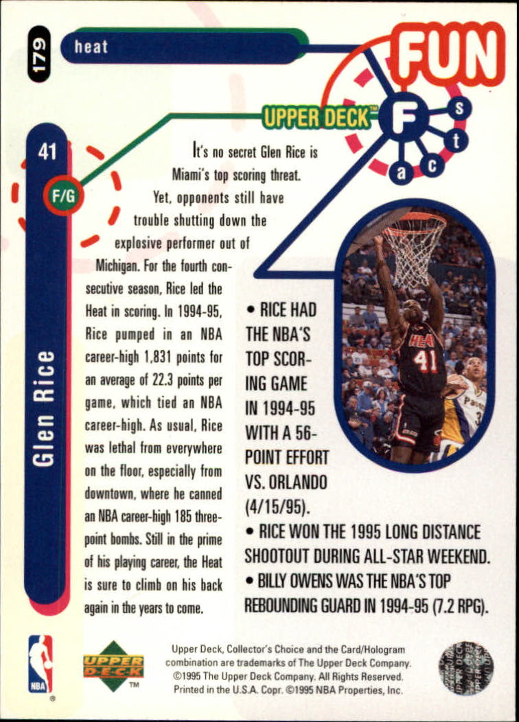 1995-96 Collector's Choice Player's Club #179 Glen Rice FF back image
