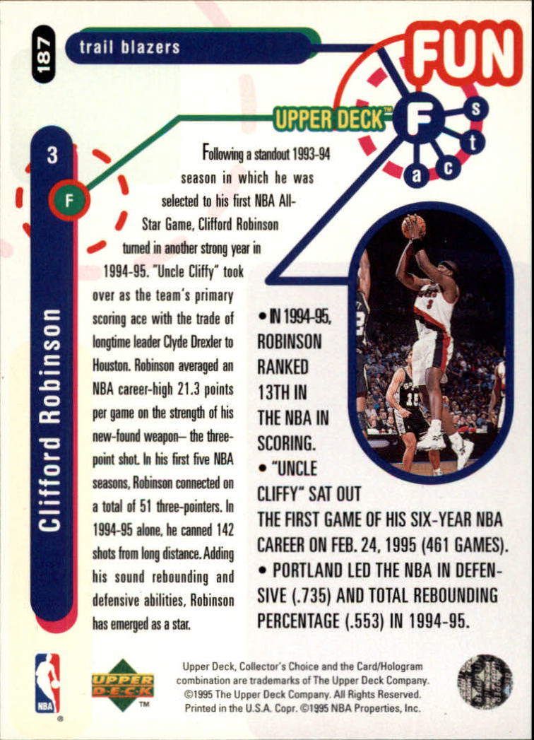 1995-96 Collector's Choice Player's Club #187 Clifford Robinson FF back image