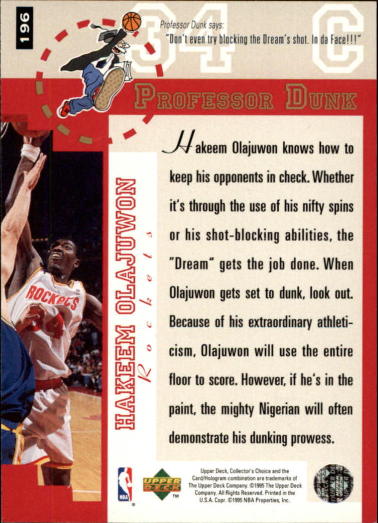 1995-96 Collector's Choice Player's Club #196 Hakeem Olajuwon PD back image