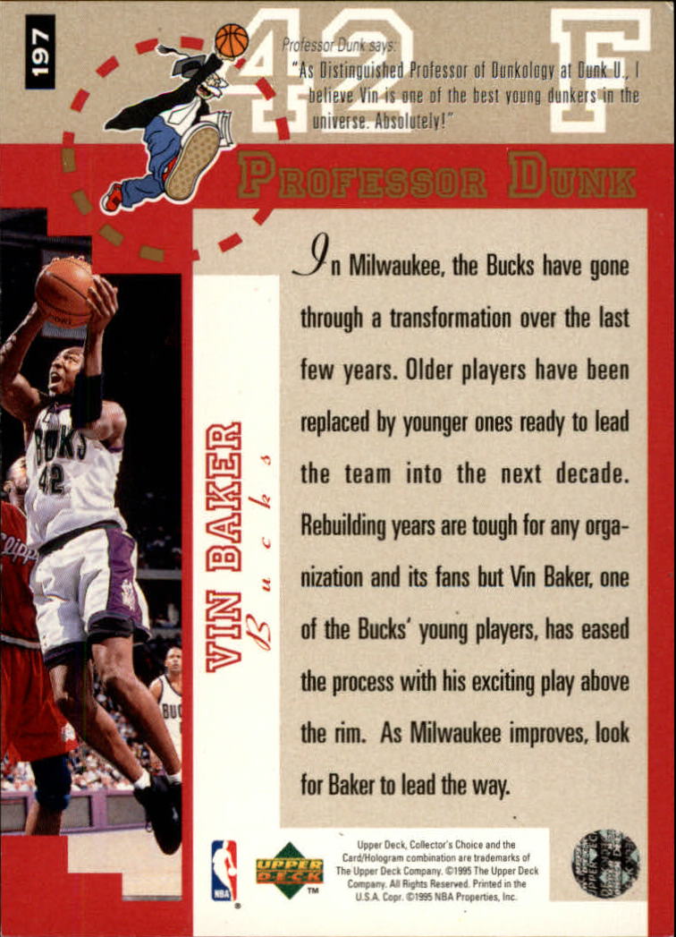 1995-96 Collector's Choice Player's Club #197 Vin Baker PD back image